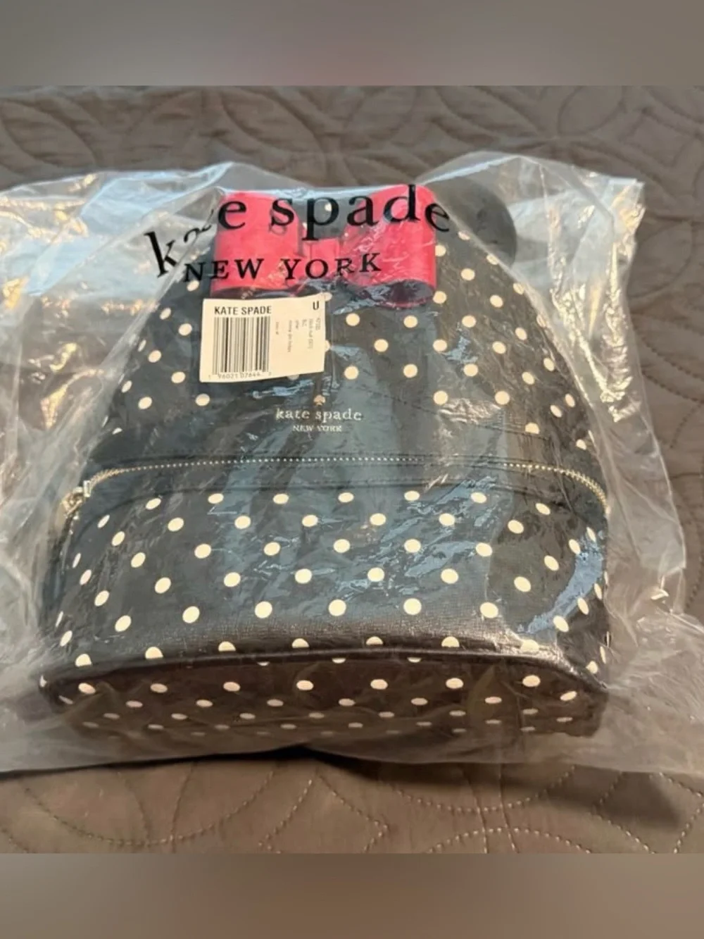 kate spade Black and White Polka Dot Backpack with Red Bow and wallet